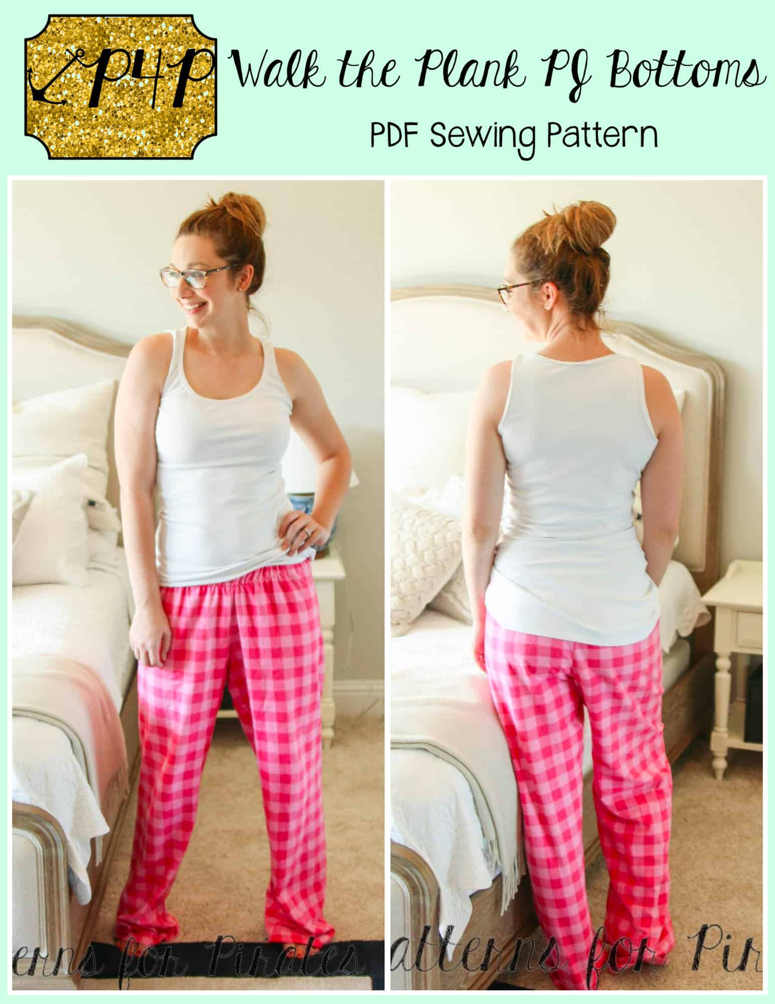 Women's Pajama Pants PDF Sewing Pattern, Beginner Lounge Bottoms